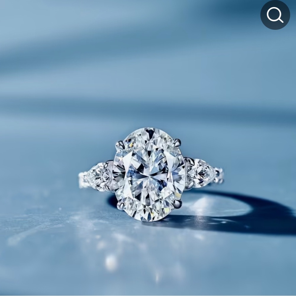 Classic Oval Diamond Three-Stone Engagement Ring - White
